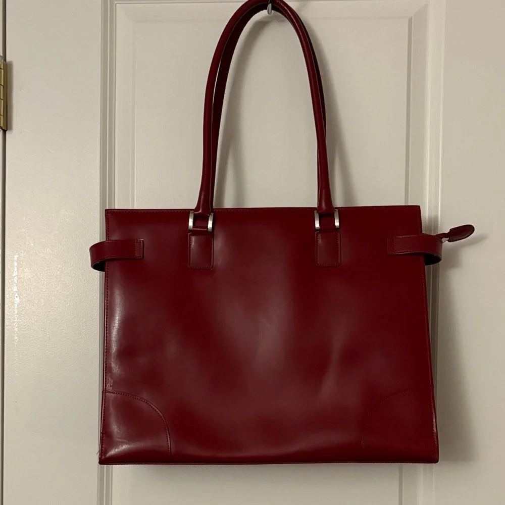 CBK Franklin Covey Deep Red Leather Tote - Picture 4 of 13